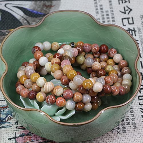 Keleny Gem Semi Precious Gemstones 8mm Natural Quartzite Stone Round Beads Rock Crystal Jasper Stretch Bracelet 7 Inch Unisex - color: Red Petrified Wood Fossil