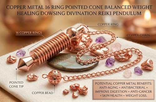 Copper Metal 16 Ring Pointed Cone Balanced Weight Healing Dowsing Divination Reiki Pendulum - color: 16 Ring Pointed Copper Metal Pendulum