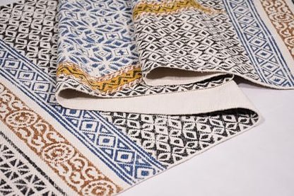 2.6x4 Ft Cotton Yoga Mat Rug – Blue Extra Large Hand-Woven Cotton Dhurrie Meditation Rug for Yoga Perfect Runner for Hallway, Kitchen, Living Room Area Runner
