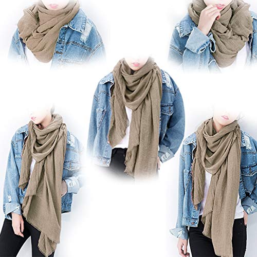 Women Summer Scarfs Large Long Lightweight Linen Beach Gauze Shawl Wrap 75”×43” - color: Khaki