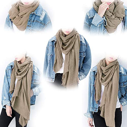Women Summer Scarfs Large Long Lightweight Linen Beach Gauze Shawl Wrap 75”×43” - color: Khaki