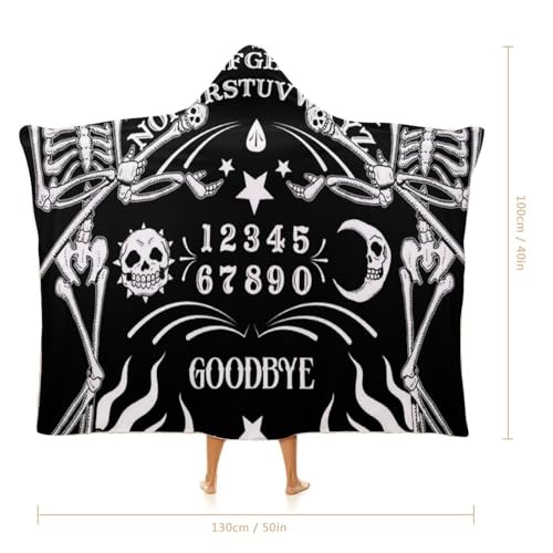 Skull Skeleton Witch Board Tarot Black Art Large Size Comfortable Hooded Blanket, Warm Blanket 40"x50" - color: Skull Skeleton Witch Board Tarot Black Art, size: 40"x50"