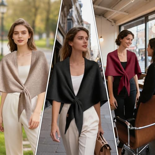 Pashmina Shawl Wraps Women Knitted Shawls and Wraps Cardigan Cape Wool Cashmere Shoulder Top Sweater Shawl Scarf forDailyWear - color: Light Grey