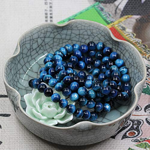 Keleny Gem Semi Precious Gemstones 8mm Natural Stone Round Beads Rock Crystal Jasper Stretch Bracelet 7 Inch Unisex - color: Dyed Sky Blue Tiger Eye 3#