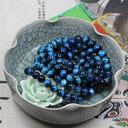 Keleny Gem Semi Precious Gemstones 8mm Natural Stone Round Beads Rock Crystal Jasper Stretch Bracelet 7 Inch Unisex - color: Dyed Sky Blue Tiger Eye 3#