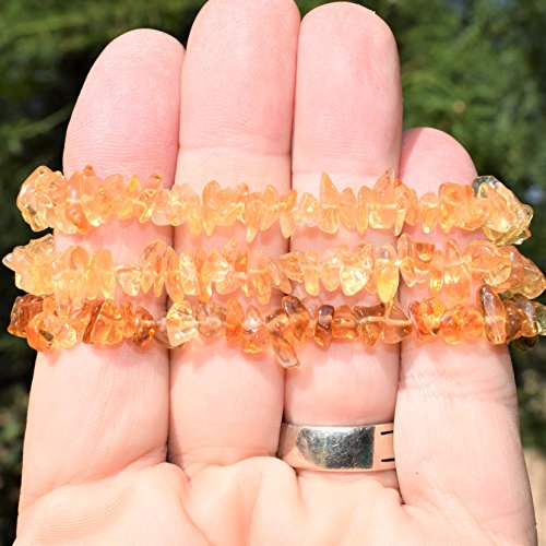 Zenergy Gems Charged Premium Natural Crystal Chip Bead Bracelet + Moroccan Selenite Charging Crystal [Included] - color: Citrine