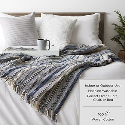 DII Rustic Farmhouse Cotton Chevron Blanket Throw with Fringe for Chair, Couch, Picnic, Camping, Beach, & Everyday Use, 50 x 60 - Urban Chevron Stone - color: Stone, size: 50x60"