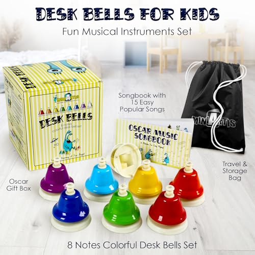 Desk Bells for Kids | Educational Music Toys for Toddlers 8 Notes Colorful Hand Bells Set | Kids Musical Instrument with 15 Songbook | Great Birthday Gift for Children
