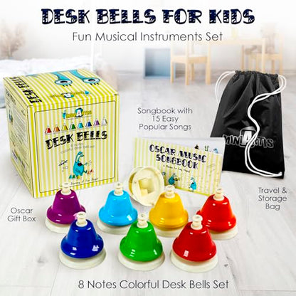 Desk Bells for Kids | Educational Music Toys for Toddlers 8 Notes Colorful Hand Bells Set | Kids Musical Instrument with 15 Songbook | Great Birthday Gift for Children