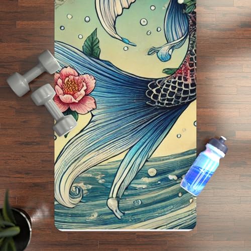 Ukiyo-e Koi Rubber Yoga Mat, Meditation Mat, Eco-Friendly Exercise Gear, Gift for Yoga Lovers, Zen Home Decor