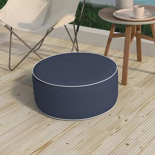 Patio Inflatable Ottoman, 21x9 Inch Portable Stool Ottoman with Handle, Outdoor Round Footrest Stool for Garden Camping, Textured Navy - color: Textured Navy, size: 21"D x 21"W x 9"H