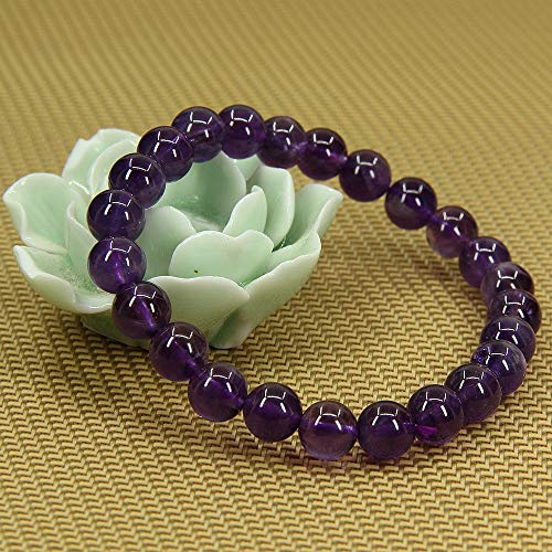 Angelstones Handmade Natural Healing Gemstone 8mm Round Beads Stretch Crystal Bracelet 7 Inch Unisex - color: Amethyst