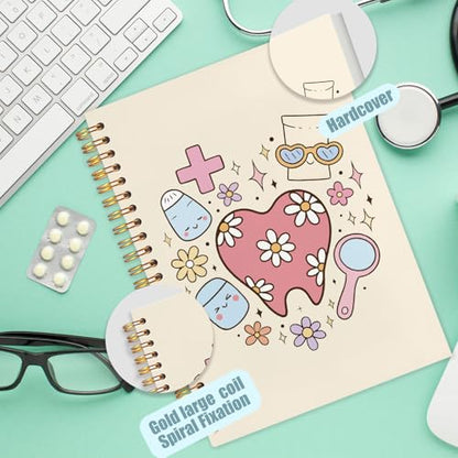 WUCHJ Dental Gifts Notebook,Yellow Dental Hygienist Assistant Journal, Retro Pink Floral Tooth Spiral Notebook Journal for Note Taking, Dentist Office Supplies, 5.5x8.3 Inch - color: yellow tooth heart