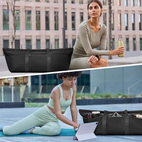 Large Yoga Mat Bag with Shoes Compartment and Wet Pocket Ladies Pilates Gym Tote Bag with Yoga Mat Holder Strap for Women Men Workout Carrier Stuff Accessories - color: Black