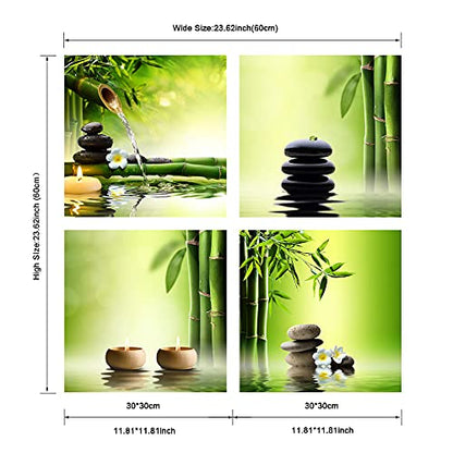 Pyradecor Modern 4 Panel Stretched Contemporary Zen Canvas Prints Perfect Bamboo Green Pictures on Canvas Wall Art for Home Office Decorations Living Room Bedroom - size: 30x30cmx4pcs (12x12inchx4pcs)