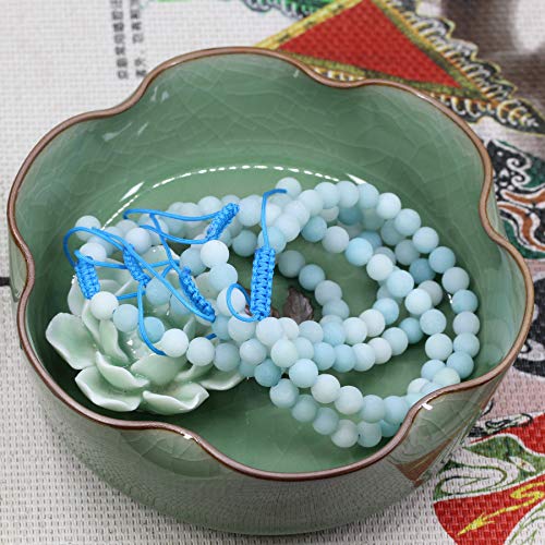 Keleny Natural Gemtone 6mm Round Beads Crystal Adjustable Braided Macrame Tassels Bracelets Unisex - color: Matte Blue Amazonite