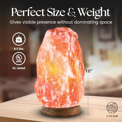 UMAID Himalayan Salt Lamp 8–10"(7–11 lb) Dimmable Pink Rock Salt Lamp with Wooden Base & Night Light Bulb, Spa Decor for Meditation Room, Massage Stones Ambiance, Desk & Bedroom,Gifts for Men & Women - style: Modern Salt Lamp