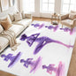 Yoga Poses 8x8 Area Rug - Washable & Non Slip 8' Square Silhouette Rugs, Soft Low Pile Large Accent Carpet - Zen Meditation Rug for Living Room, Bedroom, Dining Room, Office, Home Decor - Soft Purple