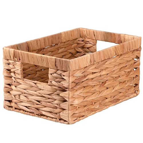 Handwoven Wicker Storage Basket with Built-In Handles - Decorative Rectangle Organizer Bin for Shelves, Closet, Bathroom, Kitchen & Living Room - Durable Eco-Friendly Storage Solution (Large 1-Pack) - size: Large 1-Pack