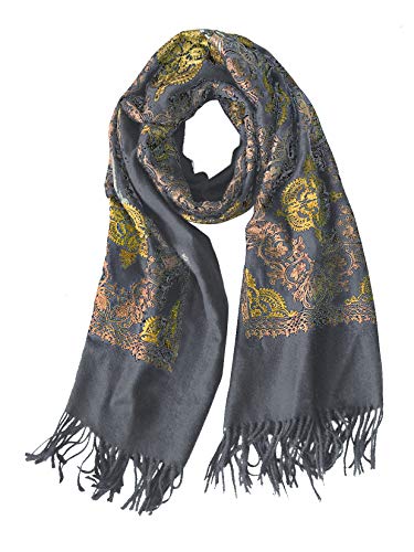 Urban CoCo Women's Embroidered Oversize Tassel Shawl Scarf Wraps for Women - color: #2-gray