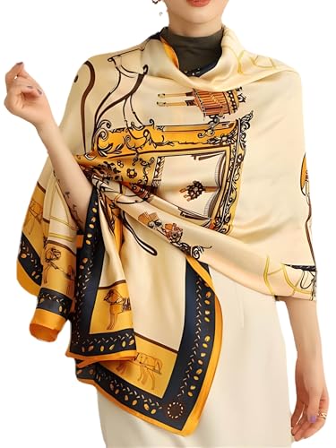 Large Shawl Scarf For Women Lightweight Wraps Silky Headscarf Long Sunscreen Scarfs - color: T26 Golden Carriage Chain / 70"x 35"