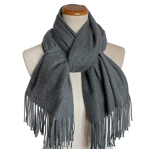 Rodaruus Women's Scarf Solid Color Shawl and Wrap. Super Soft Warm Long Large Scarf Pashmina with Cashmere Feel - color: Dark Heather Gray
