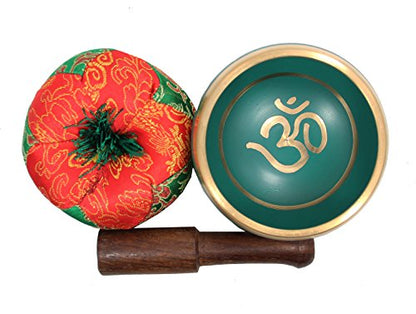 DharmaObjects Tibetan Relaxing Om Singing Bowl/Cushion/Mallet (Green) - color: Green, size: Small