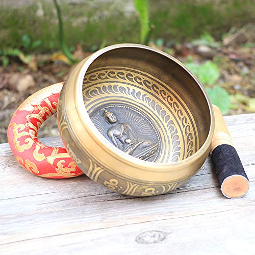 Tibetan Singing Bowl Set,Carved with Amitayus Buddha Statue and Mentra of Om Mane Padme Hum,For Sound Healing,Meditation,Yoga,Relaxation,Chakra Balance,Handmade in Nepal(6.5inches) - color: Buddha, size: 16.5cm