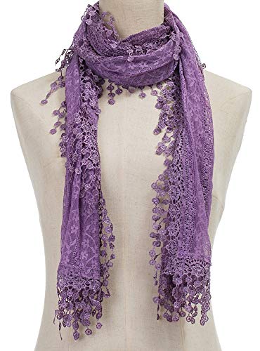 Cindy and Wendy Lightweight Soft Leaf Lace Fringes Scarf Bridal Veils shawl for Women - color: Light Purple-2