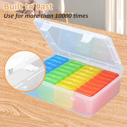 Bead Organizer Box(Red,Yellow,Blue,Green), Small Bead Organizers and Storage Plastic Cases Mini Clear Containers Boxes with Hinged Lid for Bracelet Making DIY Jewelry Craft