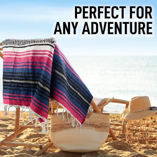Hydration Nation Authentic Extra Large Mexican Blanket (70"x50") - Handwoven Yoga, Serape- Artisanal Falsa, Beach, Camping, Picnic, Outdoor - Twilight - color: Twilight