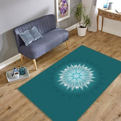 Mandala Yoga Rug, Handmade Geometric Carpet, Meditation Mat, Soft Green Mandala Design, Boho Living Room Accent, Custom Gift Idea