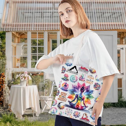LEVLO Yoga Canvas Tote Bag Yoga Lover Gift Yoga Coach Merchandise Yogini Shoulder Bag Yoga Instructor Gift