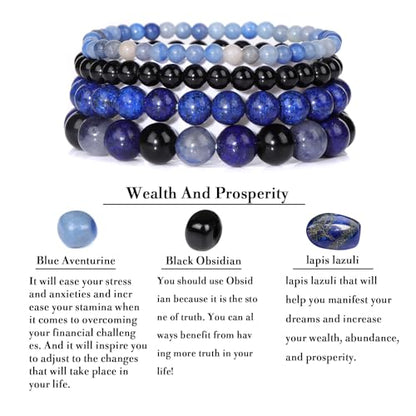 4pcs Beaded Bracelets for Women,Natural Healing Crystal Gemstones Bracelet,Anxiety Stress Relief Bracelet Handmade purple Jewelry Gifts for Women - color: Blue Aventurine&Black Obsidian&lapis lazuli