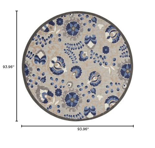 Nourison Home Aloha Natural Blue 7'10" x Round Area Rug - Easy Clean, Non Shedding, Bed Room, Living Room, Dining Room, Kitchen (8' x Round) - color: Natural Blue, size: 7'10" (Round)
