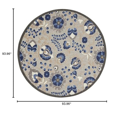 Nourison Home Aloha Natural Blue 7'10" x Round Area Rug - Easy Clean, Non Shedding, Bed Room, Living Room, Dining Room, Kitchen (8' x Round) - color: Natural Blue, size: 7'10" (Round)