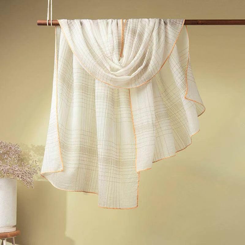 Luxury Cashmere Pashmina Style Shawl - Silk & Wool Blend Scarf, Lightweight Skin-Friendly Wrap - color: White + Gray (Checkered)