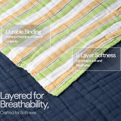 Salt Earth 100% Cotton Muslin Blanket, Gauze Blanket 55"X75" Twin, 6 Layered for Couch, Bed, Living Room, Home, Lightweight & All Season Blankets & Throws, Easy wash, Skin Friendly (Dress Blue/Print) - color: Dress Blue/ Print, size: 55"X75" Twin