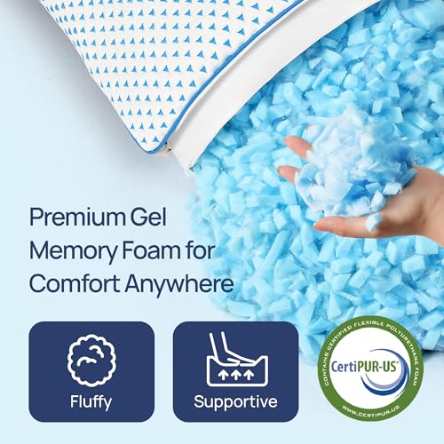 Cooling Shredded Memory Foam Travel & Camping Pillow Large, Adjustable College Dorm Pillow for Home-Like Comfort,Compressible Portable & Medium Firm Neck Support, Ideal Sleeping, Car, Airplane - size: L - 23 x 16 Inch