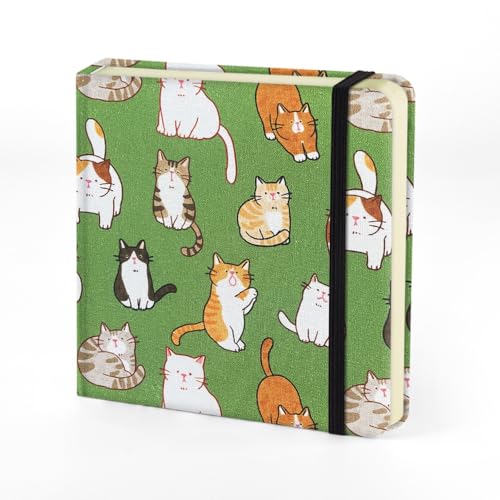 Mifuner Small Square 4.8x4.8 80gsm Mini Notebooks Blank Pages Sketchbooks Travel Journal Pocket Hardcover Paint Writing Notebook Blank Diary Memo Planner Sketchbook Fabric Cover, Cat - color: Cloth-Cat