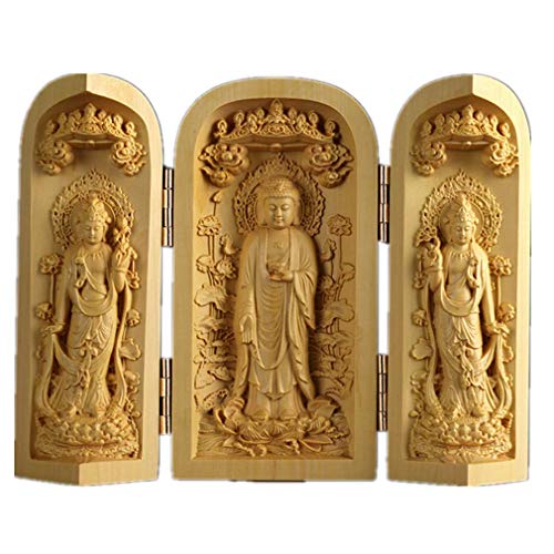 Ulalaza Boxwood Buddha Statue Solid Wood Carvings Carved Locker Box Sculpture Decoration - color: Style-1