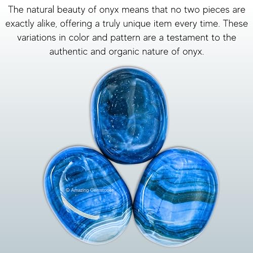 Amazing Gemstone Blue Onyx Crystals and Healing Stones - Large Palm Stone Crystals Piedra - Crystal for Good Luck, Balanced Positive Energy, Meditation - Unique Stocking Stuffers Gifts for Women, Men - color: Blue Onyx