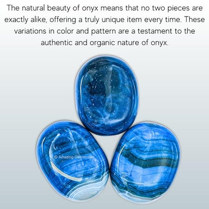 Amazing Gemstone Blue Onyx Crystals and Healing Stones - Large Palm Stone Crystals Piedra - Crystal for Good Luck, Balanced Positive Energy, Meditation - Unique Stocking Stuffers Gifts for Women, Men - color: Blue Onyx