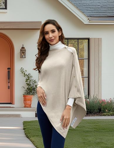 PULI Women's Versatile Knitted Shawls Scarf Poncho Sweater with Buttons Lightweight Spring Summer Fall Wraps - color: A-barley Twist