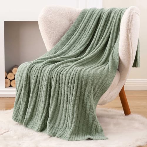 BATTILO Sage Green Throw Blanket, Fuzzy Soft Green Throw Blankets, Warm Lightweight Knit Blanket for Bed, Sofa, Spring Home Decor, 50"x60" - color: Sage Green