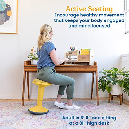 ECR4Kids Sitwell Wobble Stool with Cushion, Adjustable Height, Active Seating, Yellow - color: Yellow