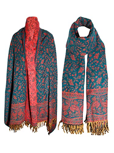 TEAL ORANGE FLORAL BLANKET SCARF LUXURY PREMIUM QUALITY HANDMADE FASHION SCAR MADE OF YAK WOOL Shawl Blanket stole unisex Travel Wrap Meditation Soft gift for her