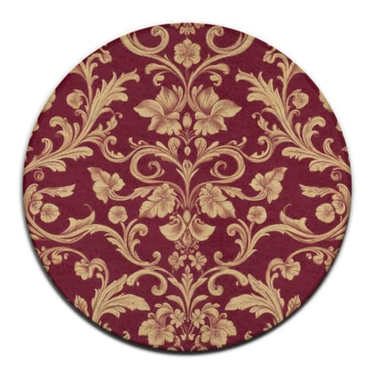 Soft Round Yoga Carpet, Large Home Decor Mat, Non-Slip Machine Washable Kitchen Office Circle Rug Compatible with Flower Maroon Gold Floral Classy Burgundy Antique - color: Color126, size: 24inch(60cm)