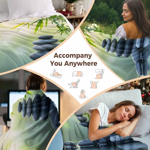 Zen Meditation Stone Lake Flannel Fleece Throw Blanket, Nature Landscape Still Life Blanket Lightweight Soft Warm Blankets for Couch Bed Sofa Living Room All Season Use, 30x40in - size: 30x40in