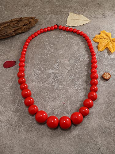 COLORFUL BLING Ethnic Natural Wood Beads Necklace for Men Women Africa Wooden Chain Chunky Strand Necklace Statement Hip Hop Jewelry - color: red 75cm